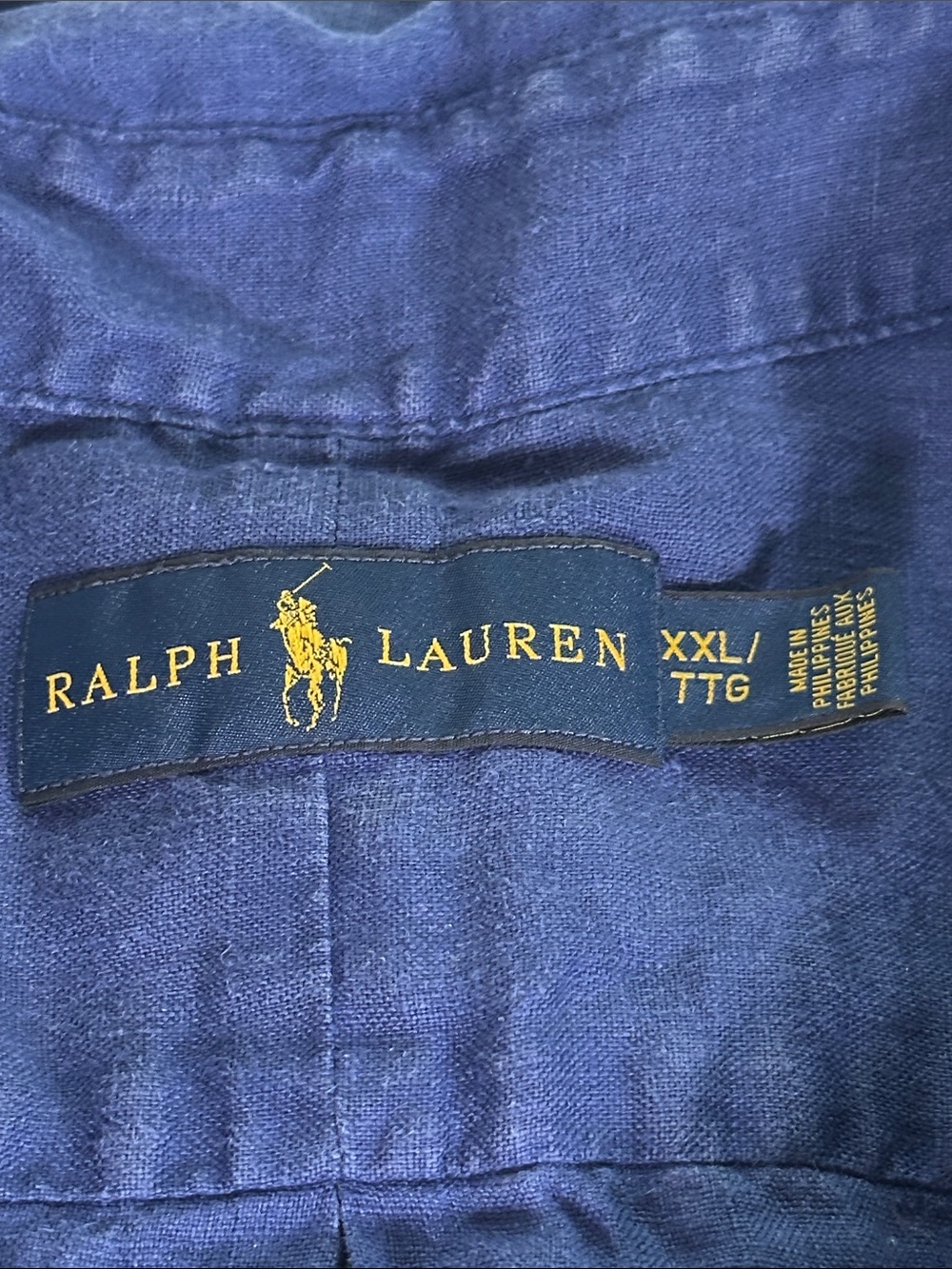 Ralph Lauren Linen Button Up Shirt Mens ‎ Navy Blue Casual size XXL - Picture 7 of 12